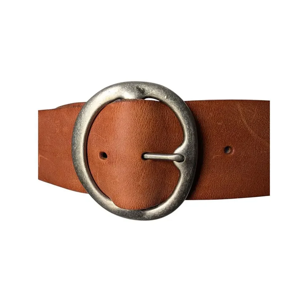 Fossil Tan Brown Leather Wide Waist Belt Size Small Modern Centerbar Whimsigoth